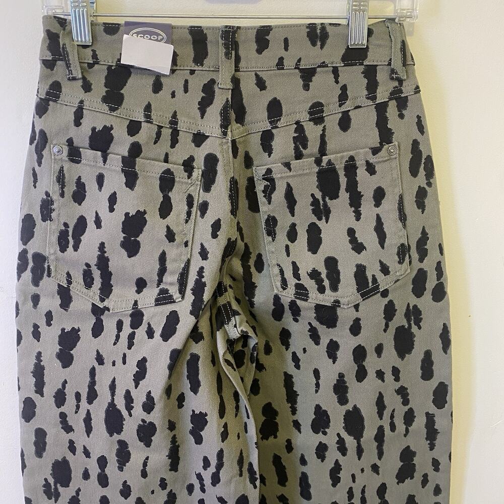 NWT Scoop Women 0 Leopard GreenBlack Barrel Jeans Stretch Bull Denim Streetwear - Picture 4 of 10